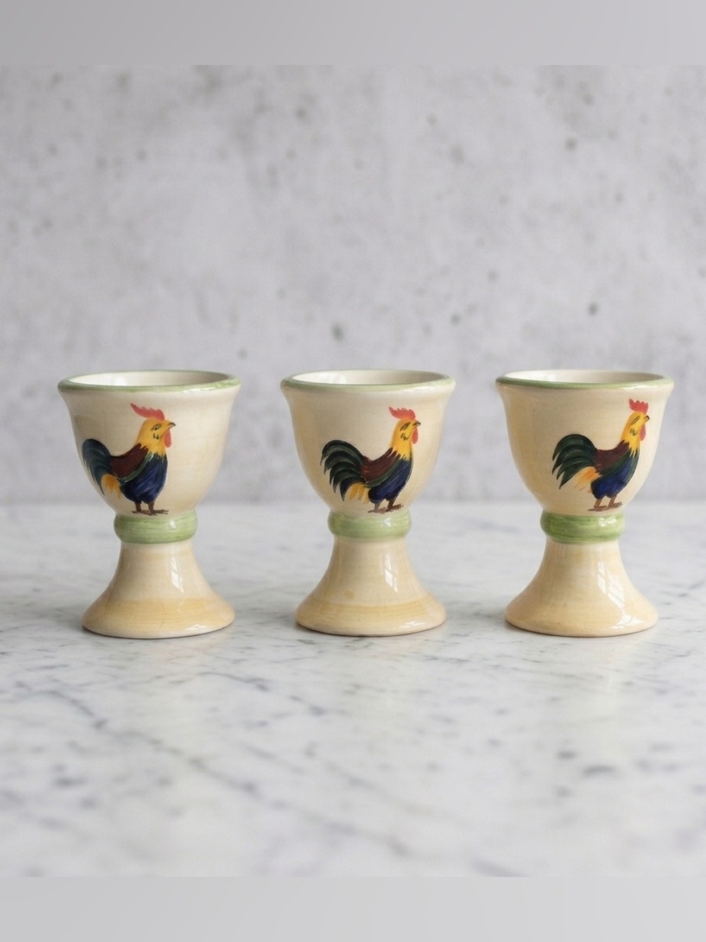 Painted Ceramic Rooster Egg Cups Set of 3